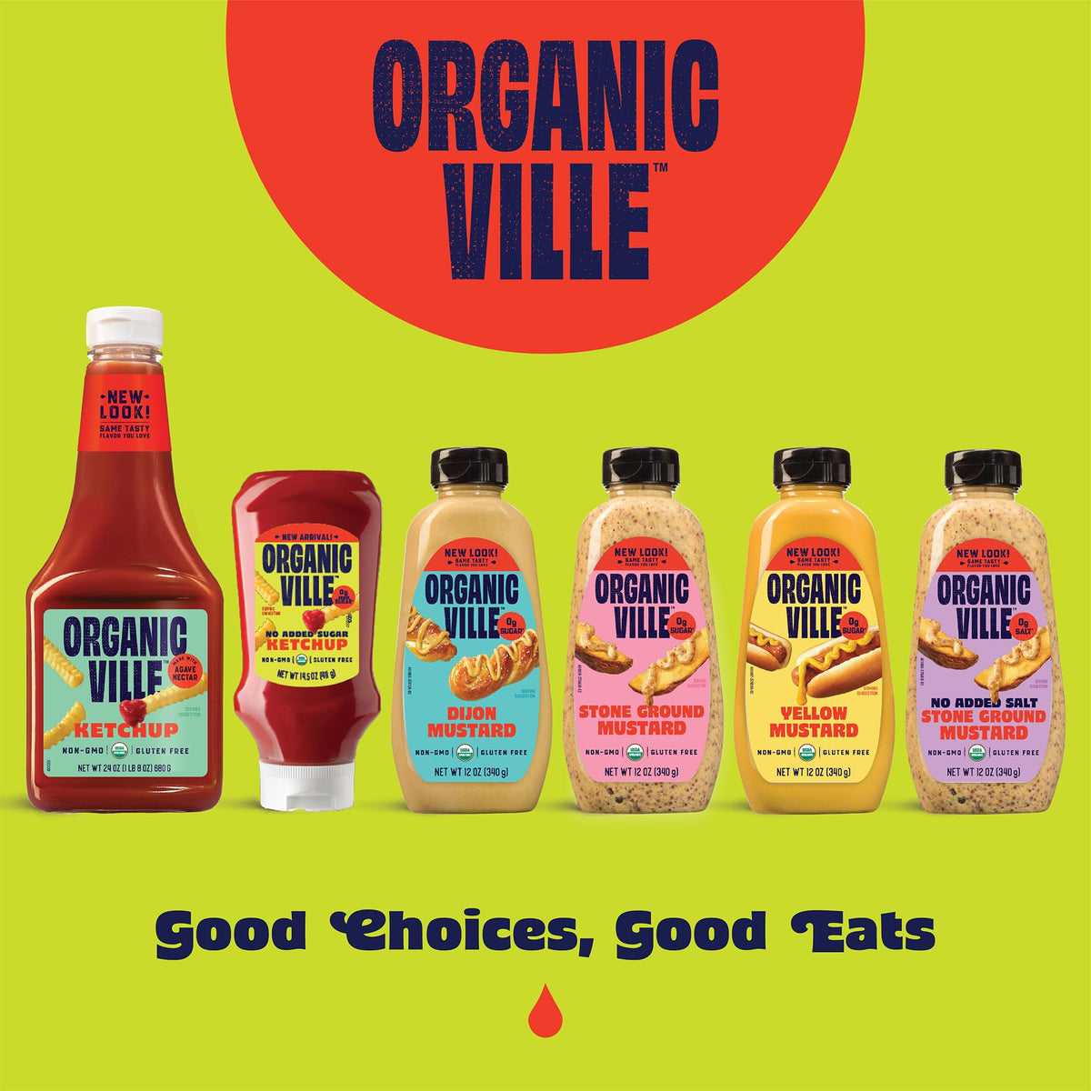 Organicville Organic Ketchup - USDA Organic, Gluten Free, Non-GMO, Agave-Sweetened (4-Pack, 24 oz)