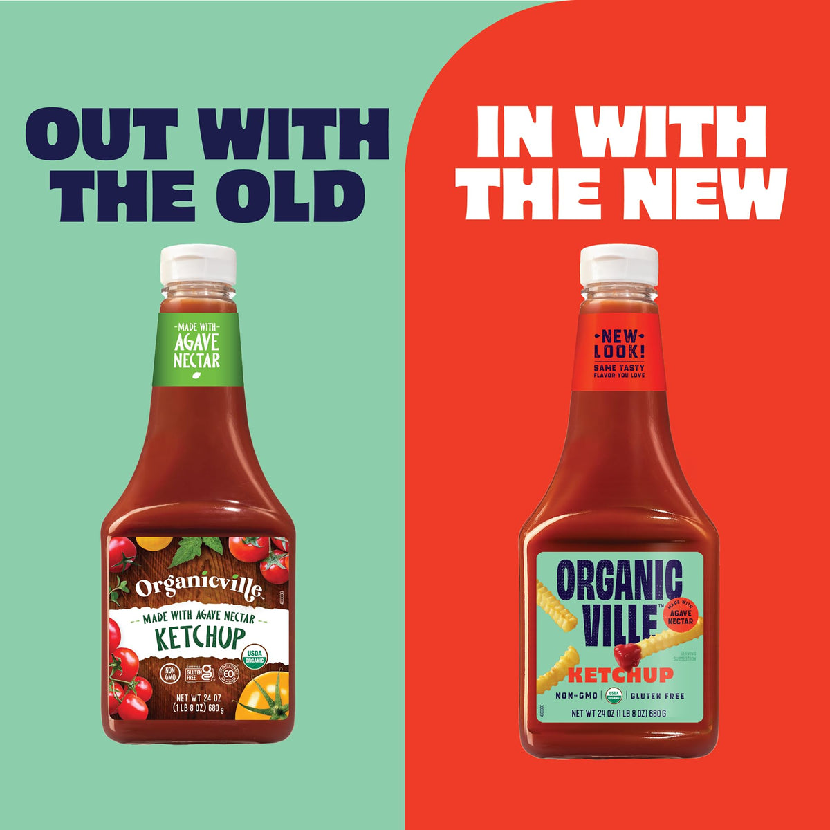 Organicville Organic Ketchup - USDA Organic, Gluten Free, Non-GMO, Agave-Sweetened (4-Pack, 24 oz)
