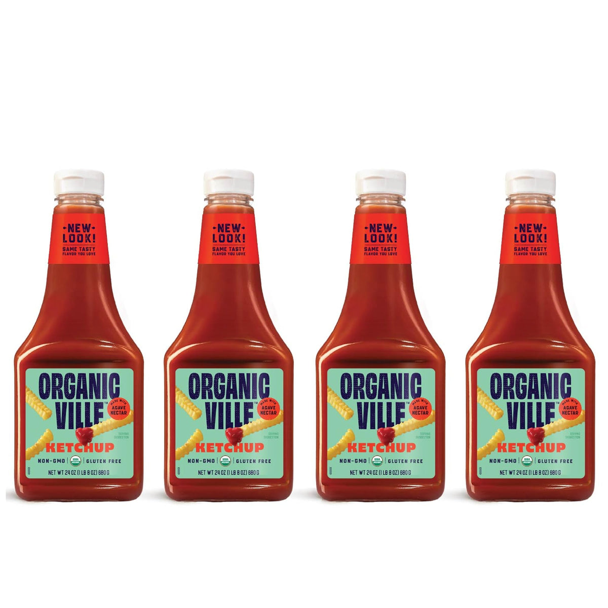 Organicville Organic Ketchup - USDA Organic, Gluten Free, Non-GMO, Agave-Sweetened (4-Pack, 24 oz)