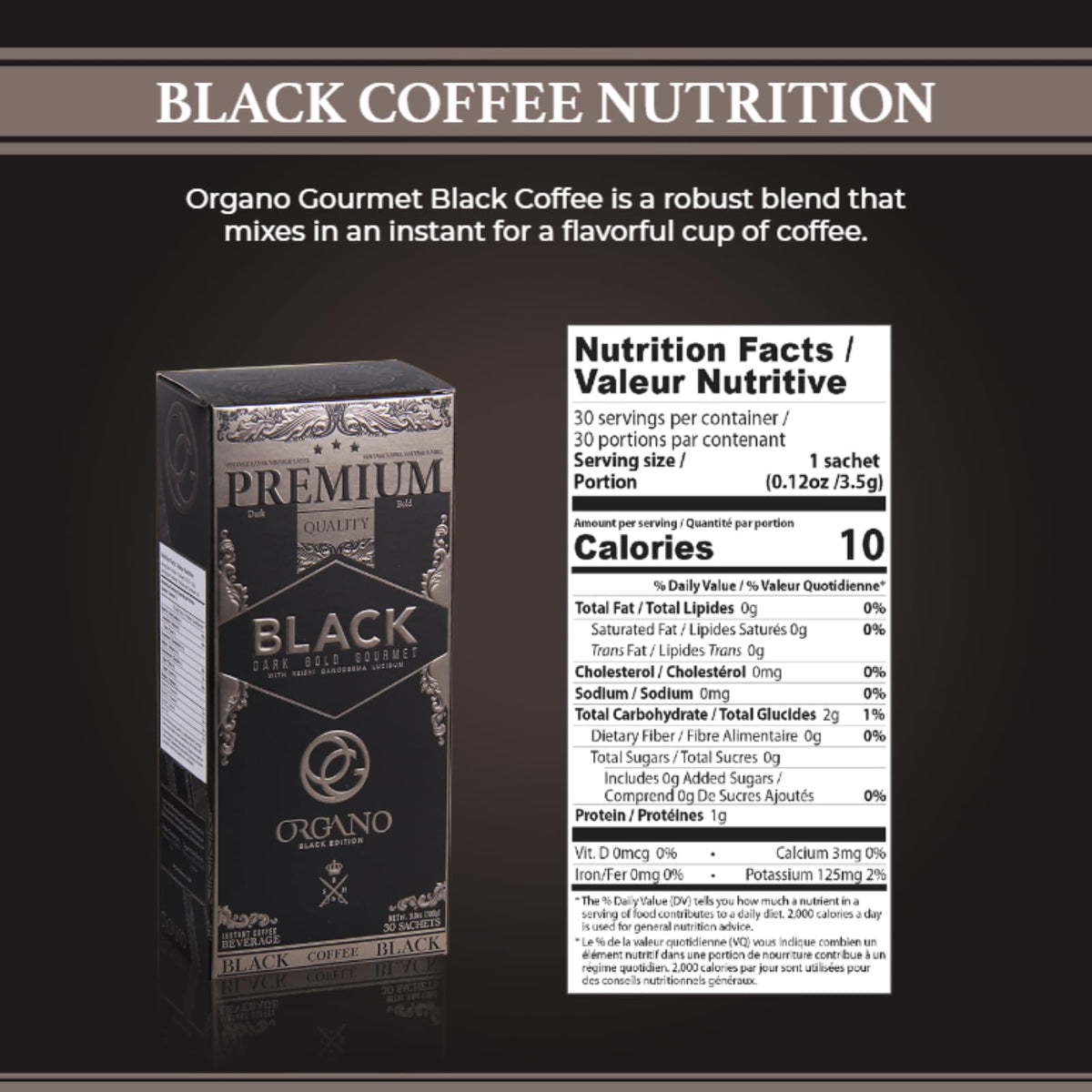 ORGANO Gourmet Black Coffee with Organic Ganoderma Lucidum – 2 Boxes, 60 Sachets
