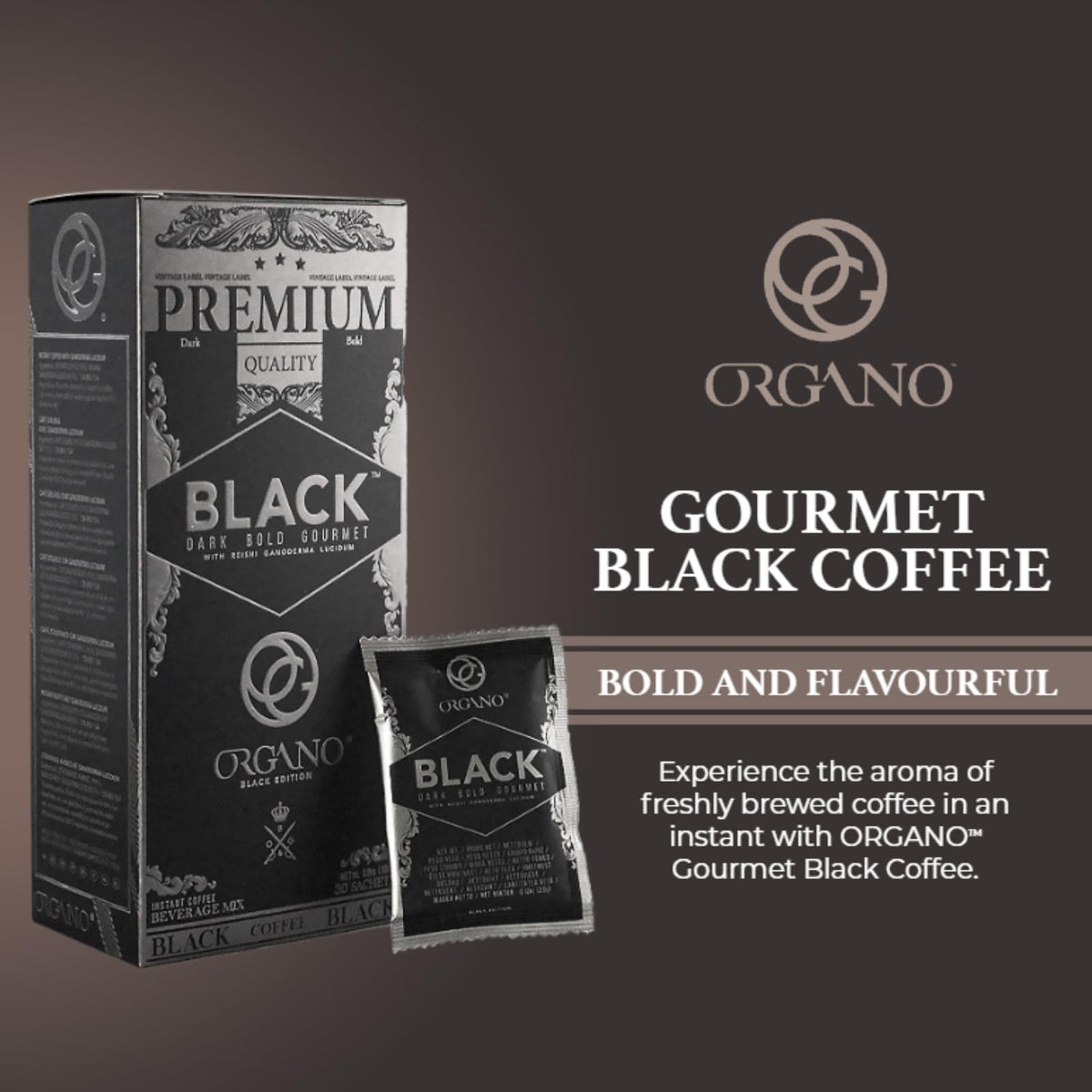 ORGANO Gourmet Black Coffee with Organic Ganoderma Lucidum – 2 Boxes, 60 Sachets