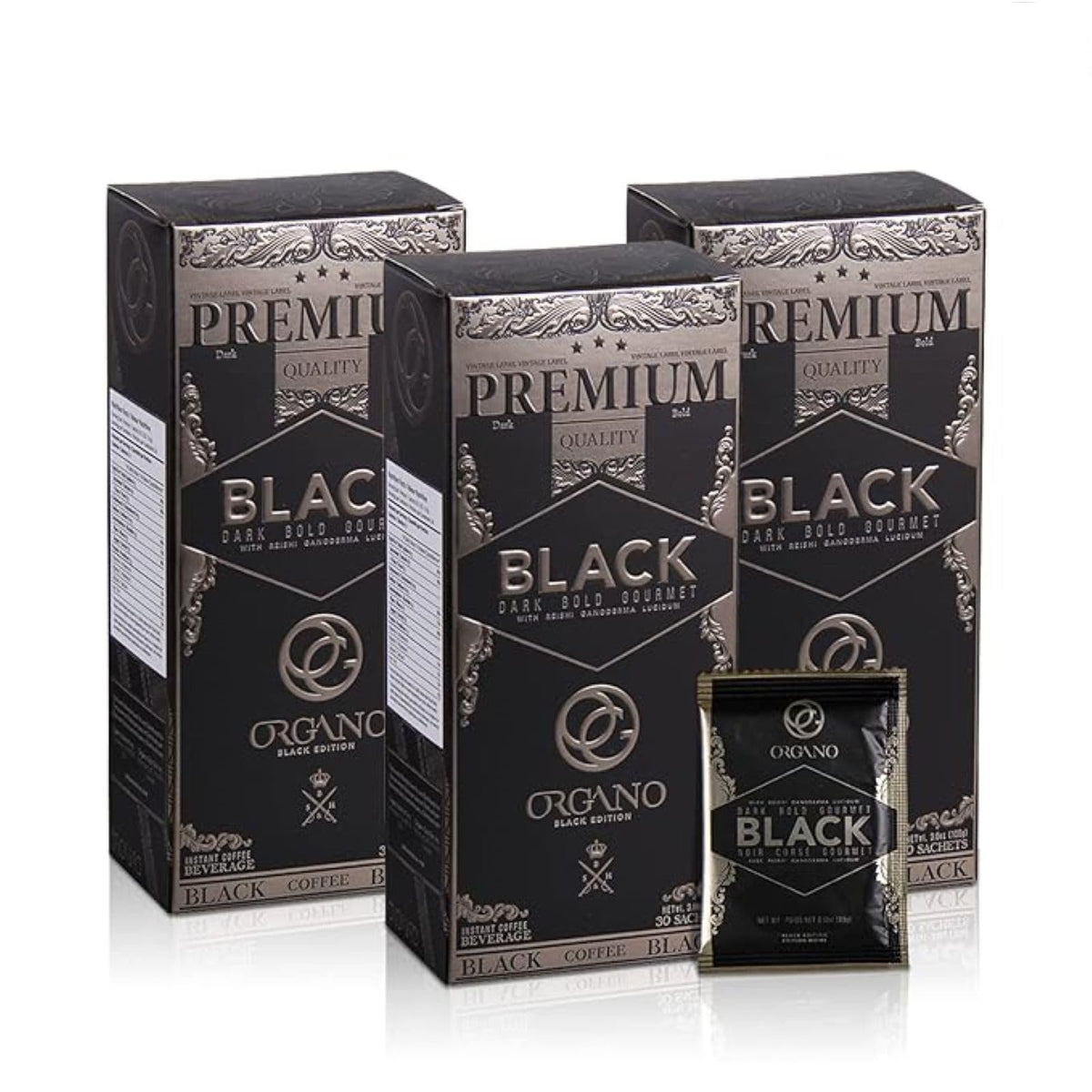 ORGANO Gourmet Black Coffee with Organic Ganoderma Lucidum – 3 Boxes, 90 Sachets