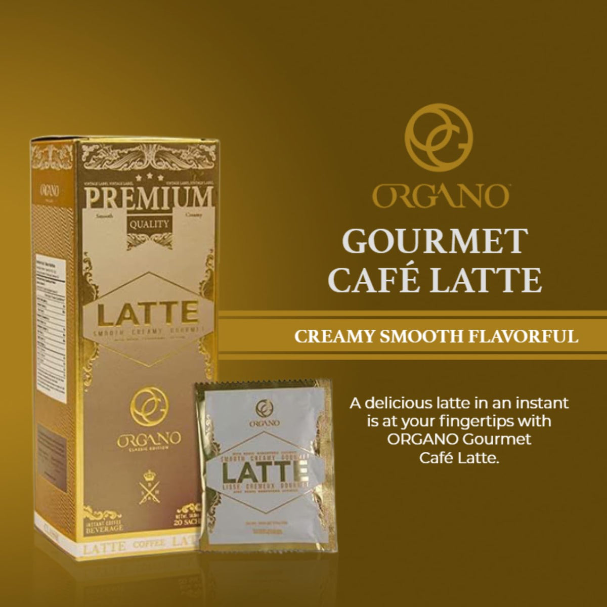 ORGANO Gourmet Cafe Latte – 100% Certified Ganoderma Lucidum, 20 Sachets