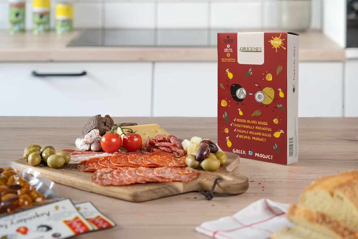 ORIGENES Mixed Olives Pack – Kalamon & Green Olives in Lemon-Oregano EVOO 4x200g