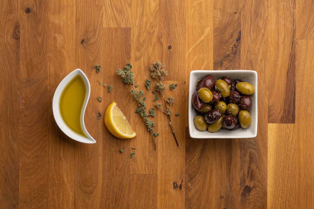 ORIGENES Mixed Olives Pack – Kalamon & Green Olives in Lemon-Oregano EVOO 4x200g