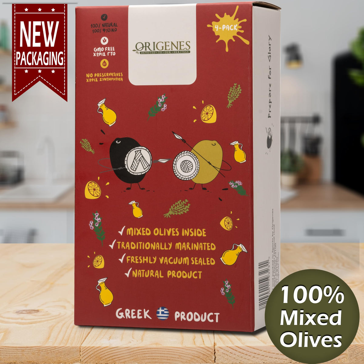 ORIGENES Mixed Olives Pack – Kalamon & Green Olives in Lemon-Oregano EVOO 4x200g