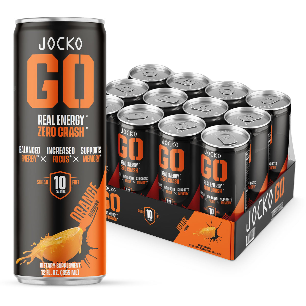 Origin JOCKO GO Energy Drink – No Sugar, Keto, Electrolytes, B Vitamins, L-Theanine, Magnesium | Afterburner Orange, 12 Pack