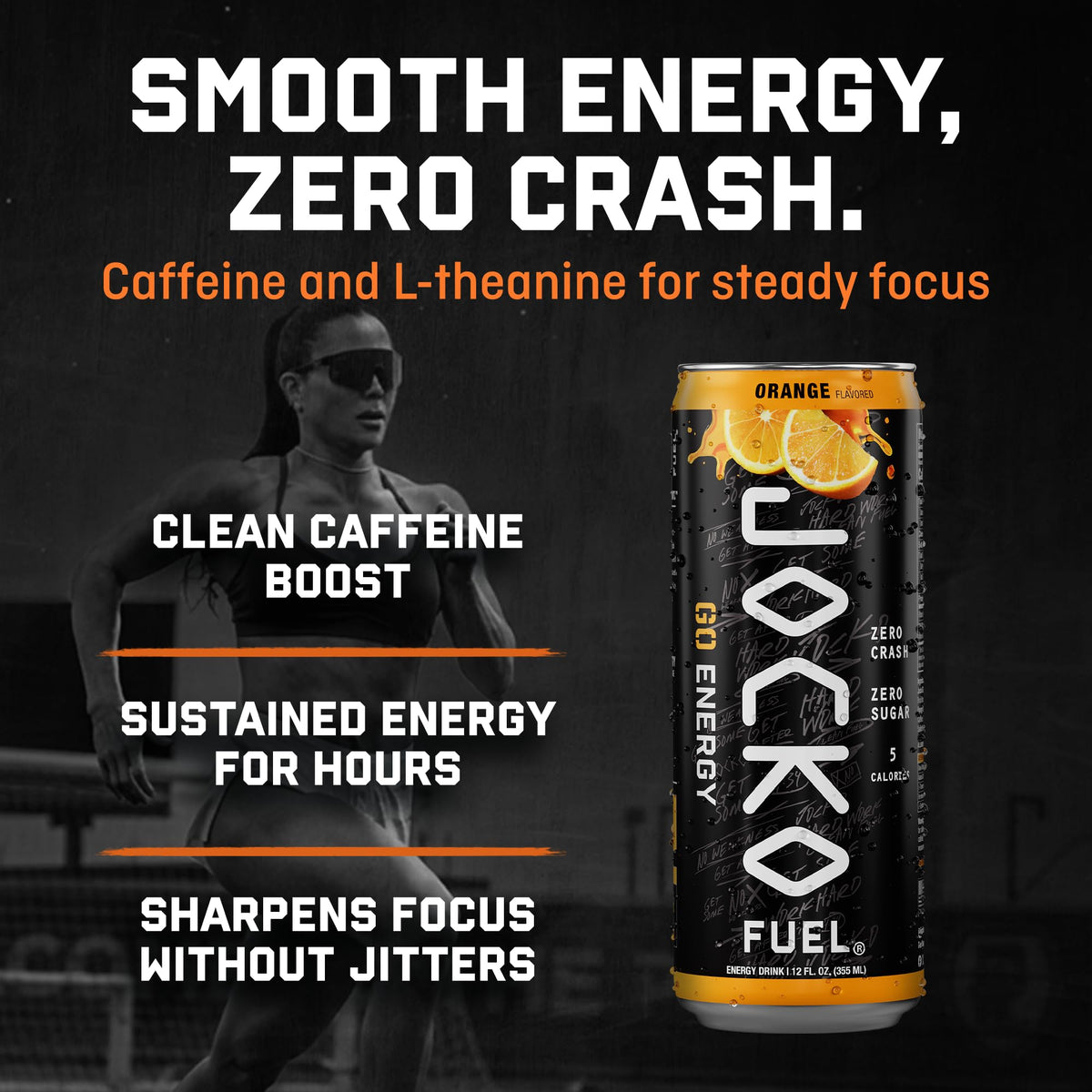 Origin JOCKO GO Energy Drink – No Sugar, Keto, Electrolytes, B Vitamins, L-Theanine, Magnesium | Afterburner Orange, 12 Pack
