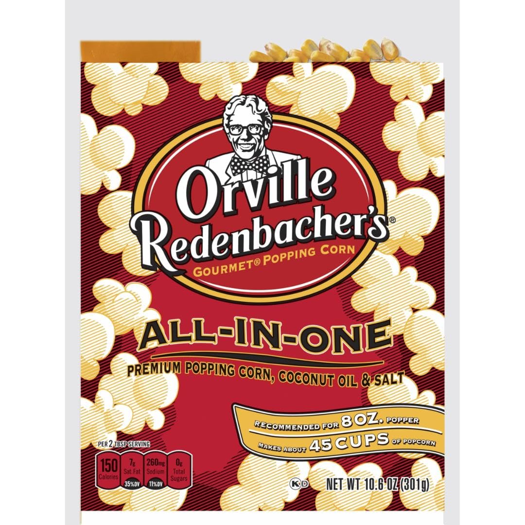 Orville Redenbacher's All-In-One Popcorn Kit – Coconut Oil & Salt, 24-Pack (10.6 oz each) for 8 oz Poppers