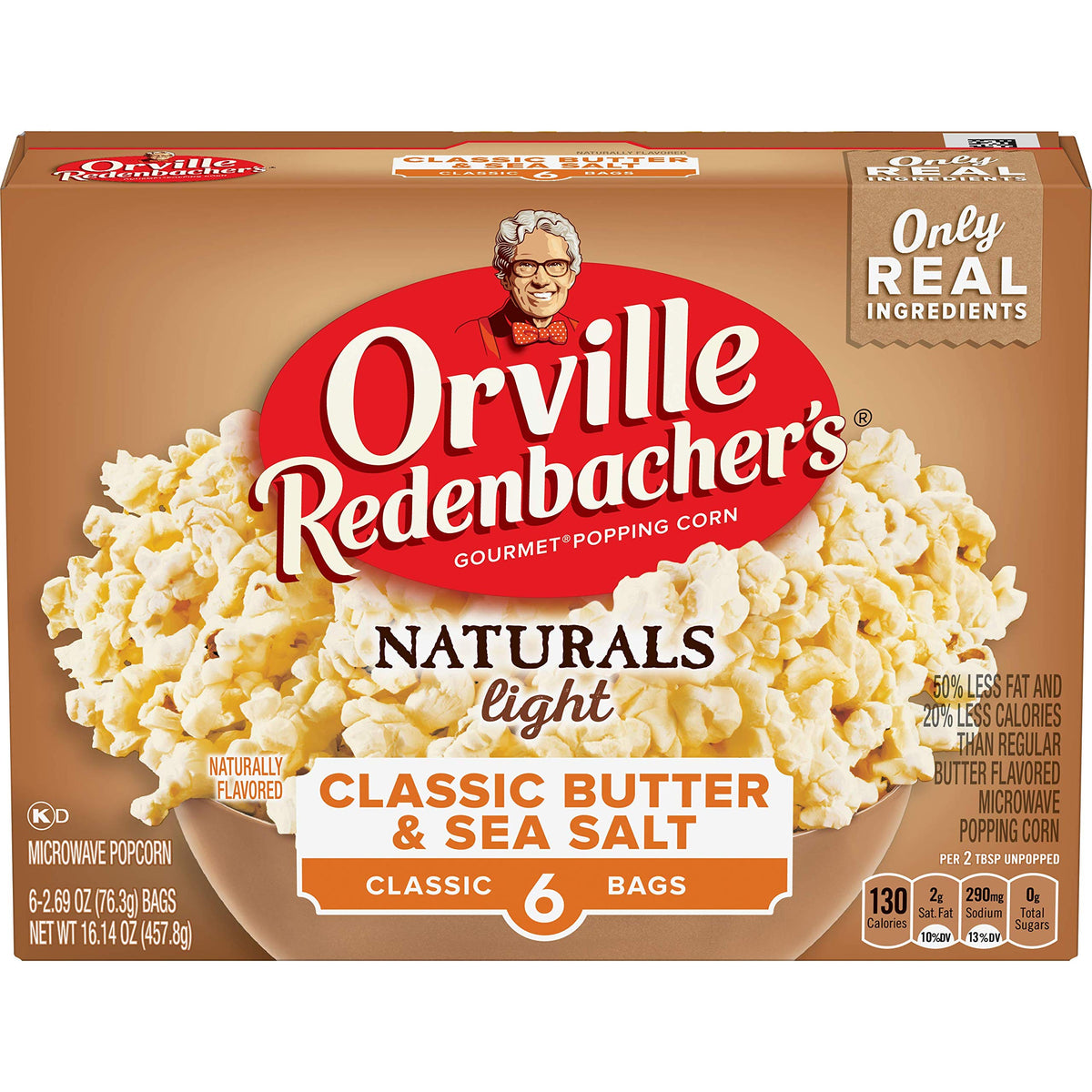 Orville Redenbacher's Naturals Classic Butter & Sea Salt Microwave Popcorn — 6 Boxes, 2.69 oz, 3g Fiber per Serving