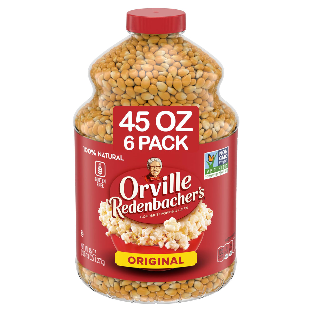 Orville Redenbacher's Original Yellow Gourmet Popping Kernels – 6 g Fiber/Serving, 45 oz (Pack of 6)