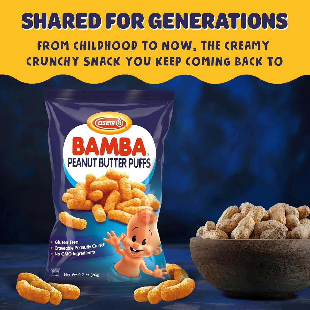 Osem Bamba Peanut Butter Puffs – Vegan, Kosher, 16-Pack (0.7oz)