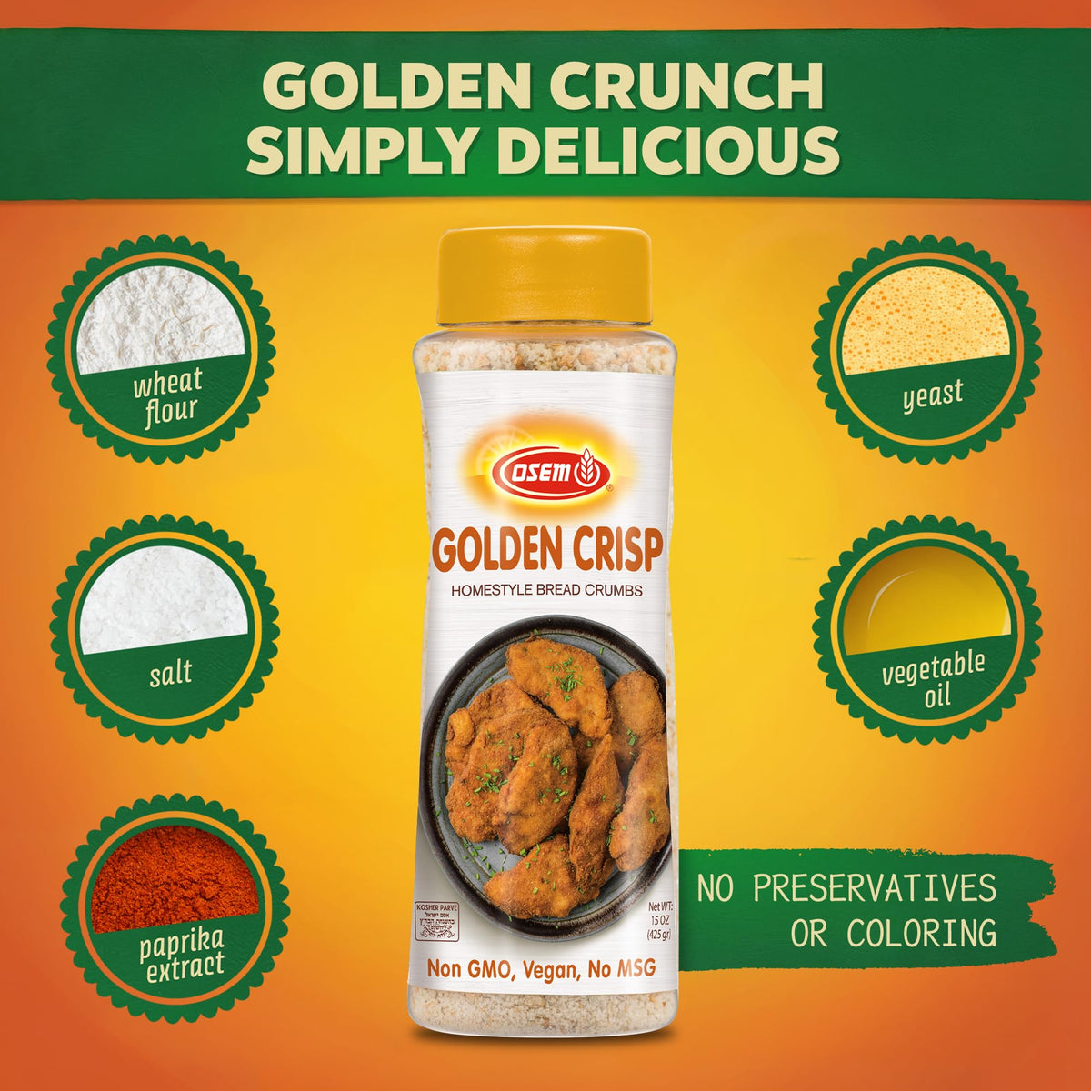 Osem Golden Crisp Bread Crumbs – 15 oz Pack of 3, Vegan & Kosher Wheat Breadcrumbs