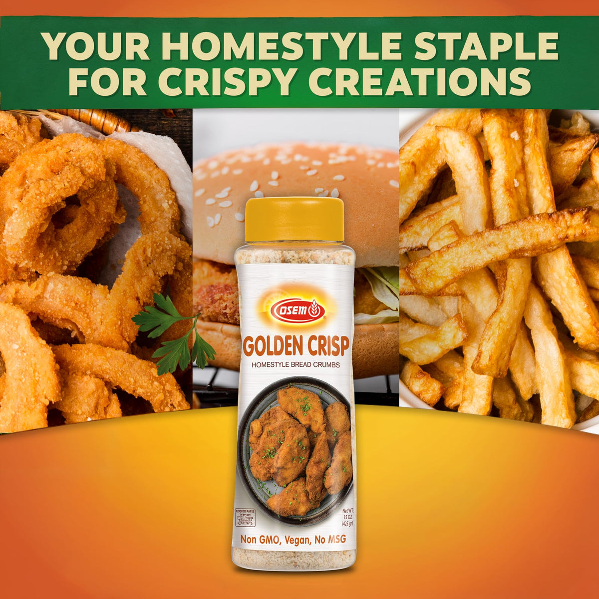 Osem Golden Crisp Bread Crumbs – 15 oz Pack of 3, Vegan & Kosher Wheat Breadcrumbs