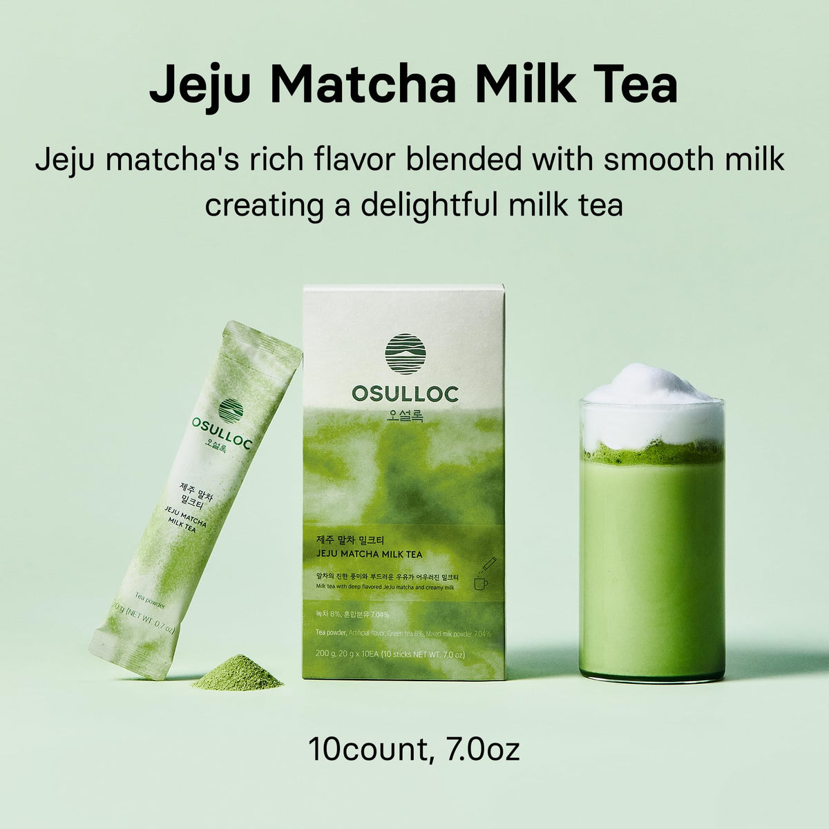 Osulloc Jeju Matcha Milk Tea Sticks – 7oz x 10 Packets | On-the-Go Powdered Tea