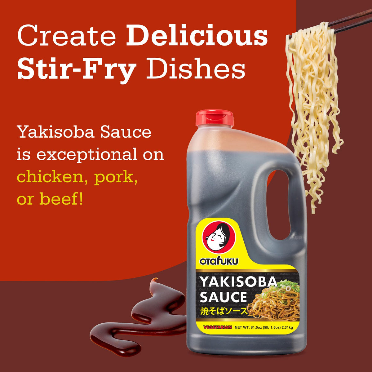 Otafuku Yakisoba Sauce – Vegan Umami for Japanese Stir-Fry, No Artificial Flavors or Preservatives, 81.5 oz Restaurant Size