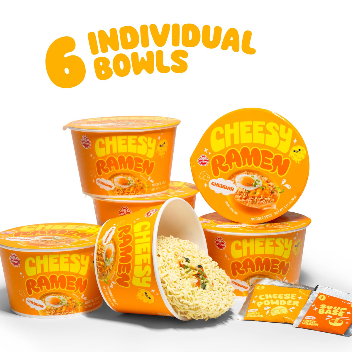 OTOKI Cheesy Ramen Bowl – Cheddar Flavor, Creamy Non-Spicy Korean Noodles (6-pack)