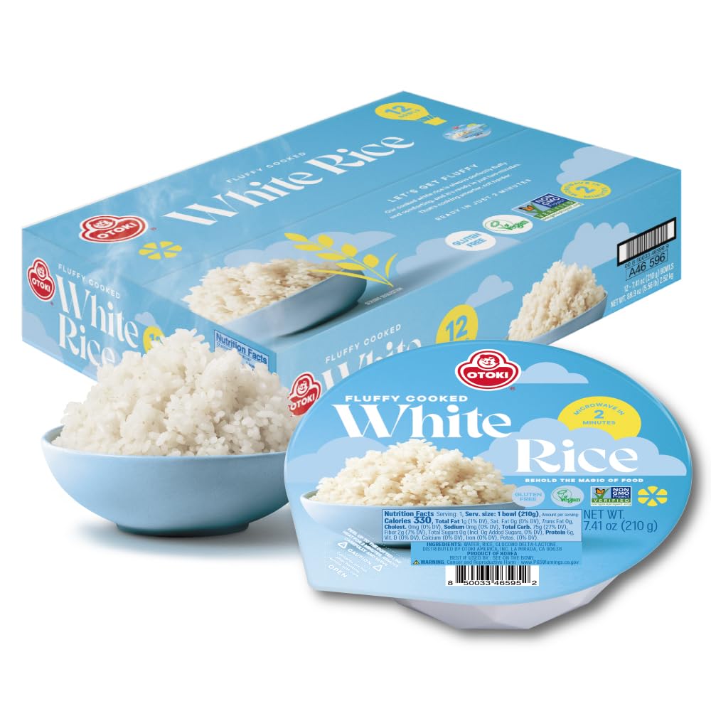 OTOKI Korean Cooked White Rice – Fluffy in 2 Minutes, Gluten-Free 12-Pack Microwave Bowls