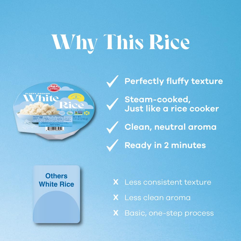 OTOKI Korean Cooked White Rice – Fluffy in 2 Minutes, Gluten-Free 12-Pack Microwave Bowls