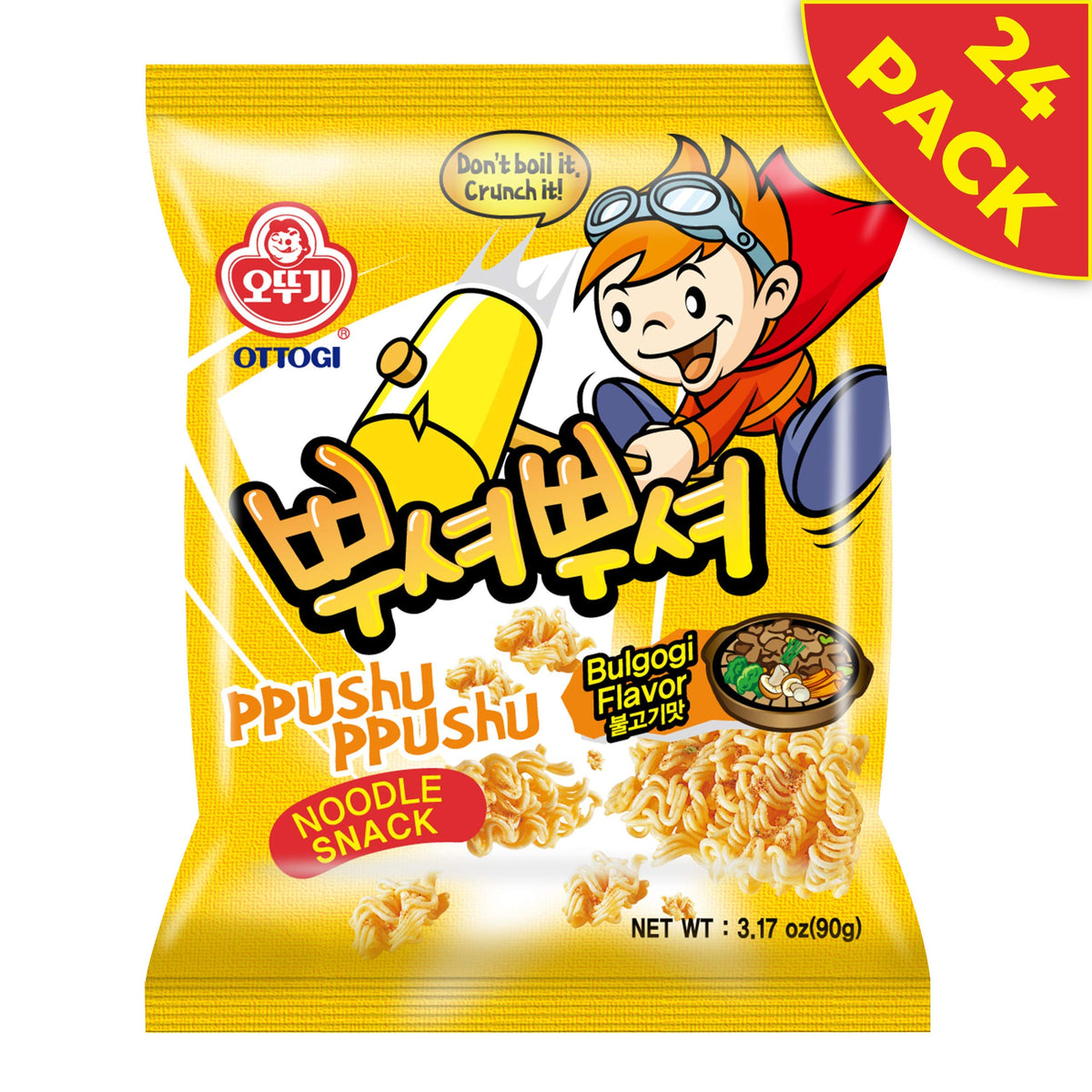 OTOKI Ppushu Ppushu Noodle Snack Bulgogi Flavor – Crunchy Korean Ramen, 90g x24 Pack