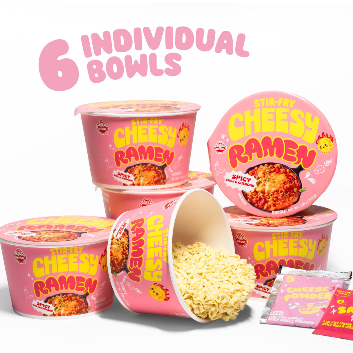 OTOKI Cheesy Stir-Fry Ramen Bowl – Spicy Chili & Cheddar, 6-Pack