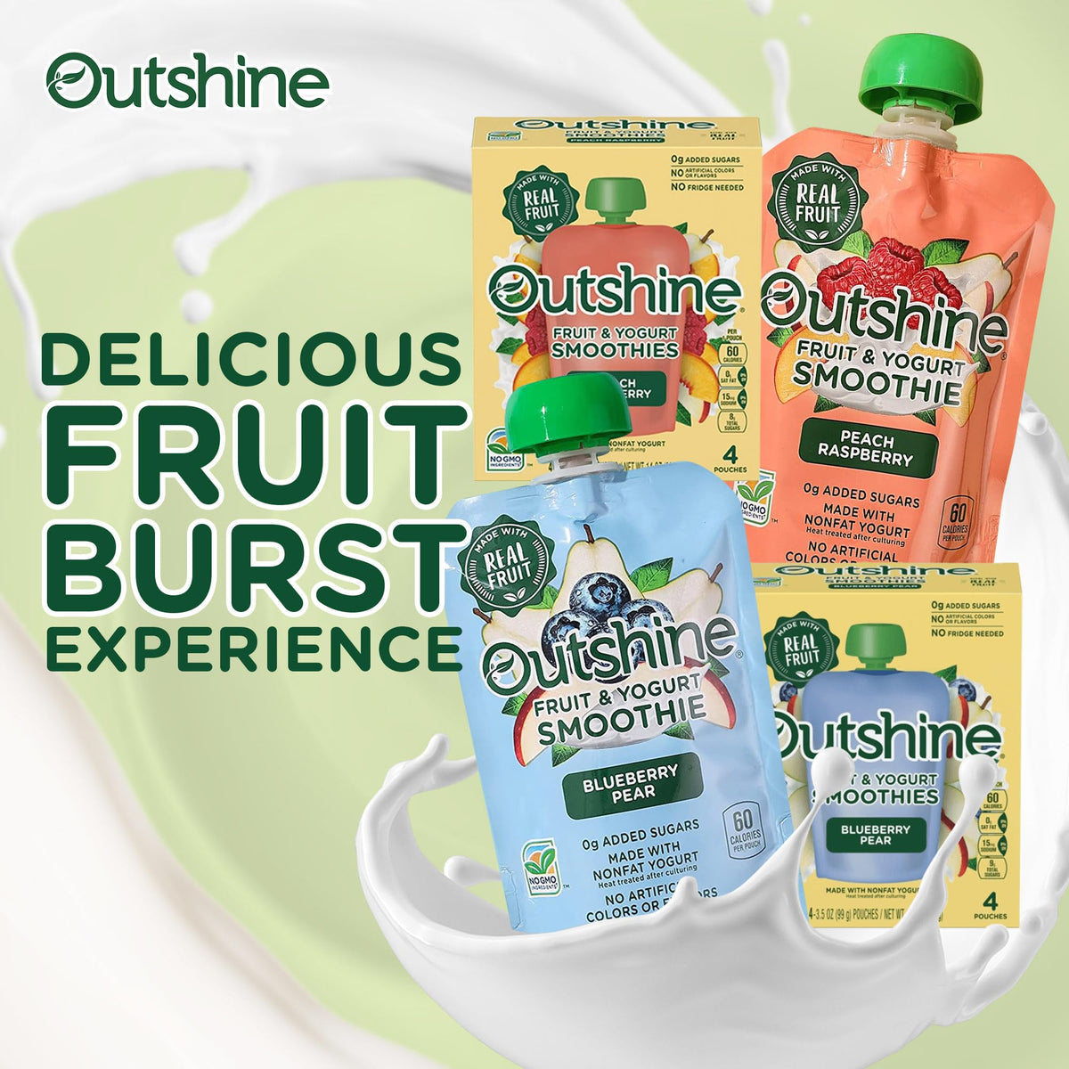 Outshine Fruit & Yogurt Smoothie Pouches – 24 Count Variety Pack
