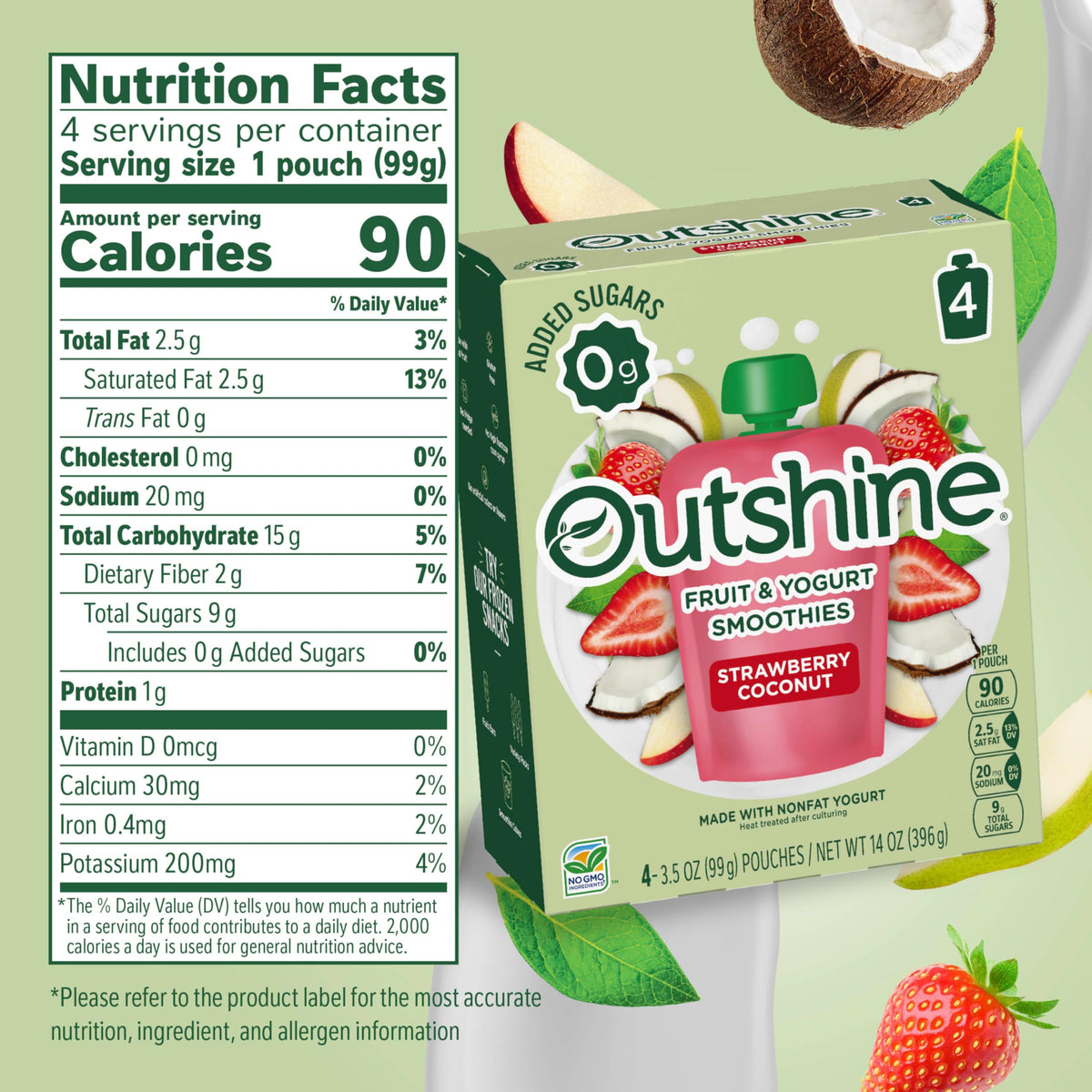 Outshine Smoothie Strawberry Coconut Fruit & Yogurt Pouches – 24 Pack