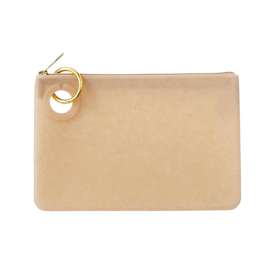 Oventure Large Silicone Pouch – Gold Confetti Glitter, Waterproof Zipper Bag & Holiday Gift for Women, Makeup & Travel