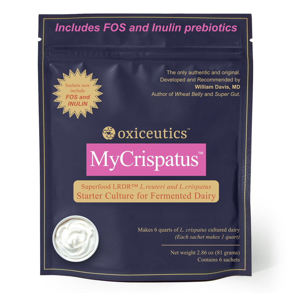 Oxiceutics MyCrispatus Complete Starter Culture – L. crispatus + LRDR L. reuteri with FOS/Inulin Prebiotic Blend