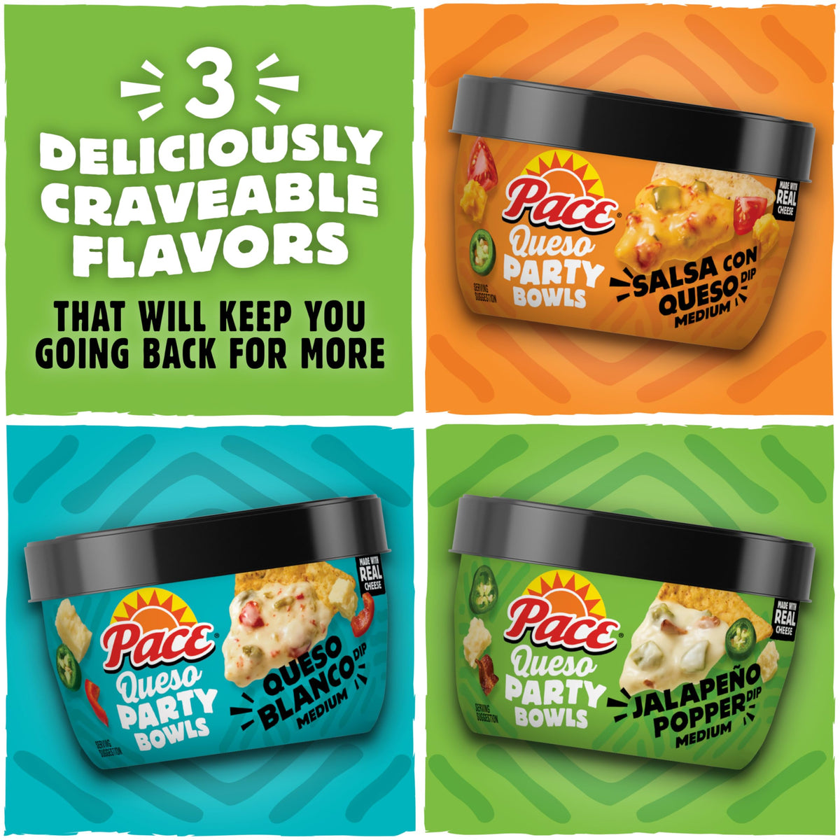 Pace Jalapeño Popper Dip, 11 oz Microwavable Bowls (8 Pack) – Creamy Queso Dip for Chips