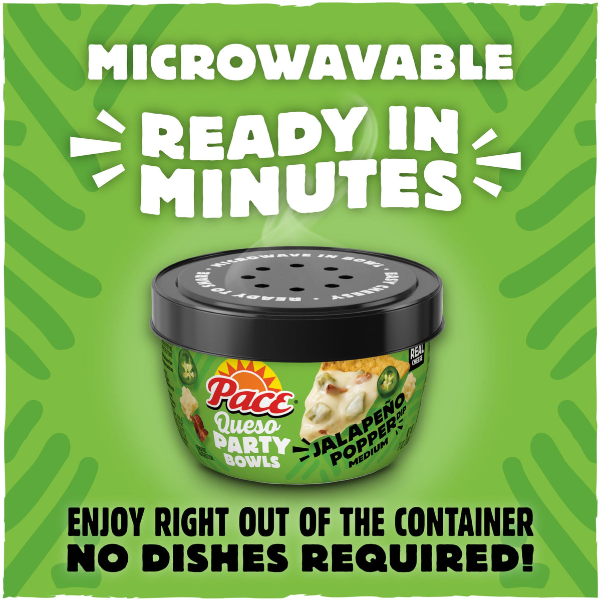 Pace Jalapeño Popper Dip, 11 oz Microwavable Bowls (8 Pack) – Creamy Queso Dip for Chips
