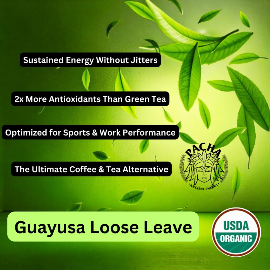 Pacha Ancient Energy Guayusa Tea - 32oz Organic Loose Leaf, 66 mg Caffeine + L-Theanine | Single Origin Ecuador