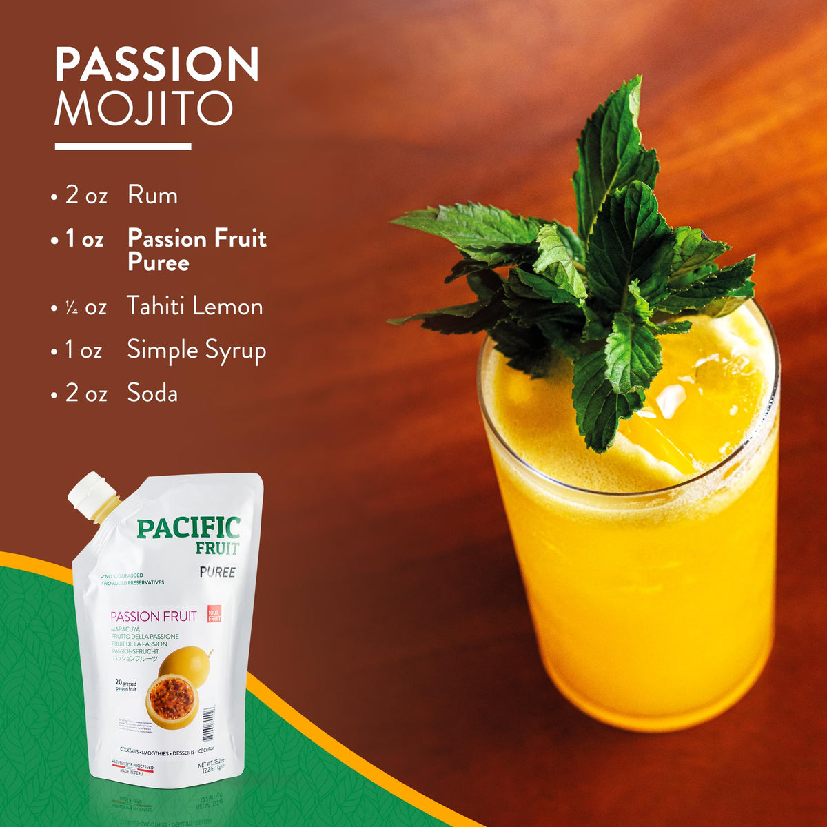 Pacific Fruit Pura Fruta Passion Fruit Juice — Real Seedless Pulp, Not From Concentrate, Fresh Nectar for Cocktails