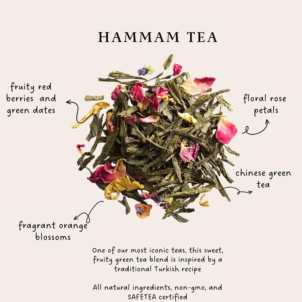 Palais des Thés Hammam Tea – Green Tea, Rose & Red Berries | Premium Loose Leaf (20-25 Cups)