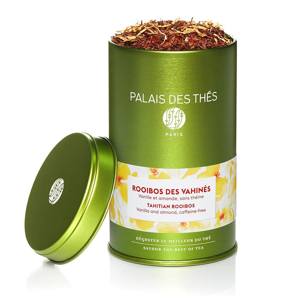 Palais des Thés Tahitian Rooibos – Caffeine-Free Vanilla & Almond Loose Leaf Tea, 3.5oz Tin (Serves 20-25)