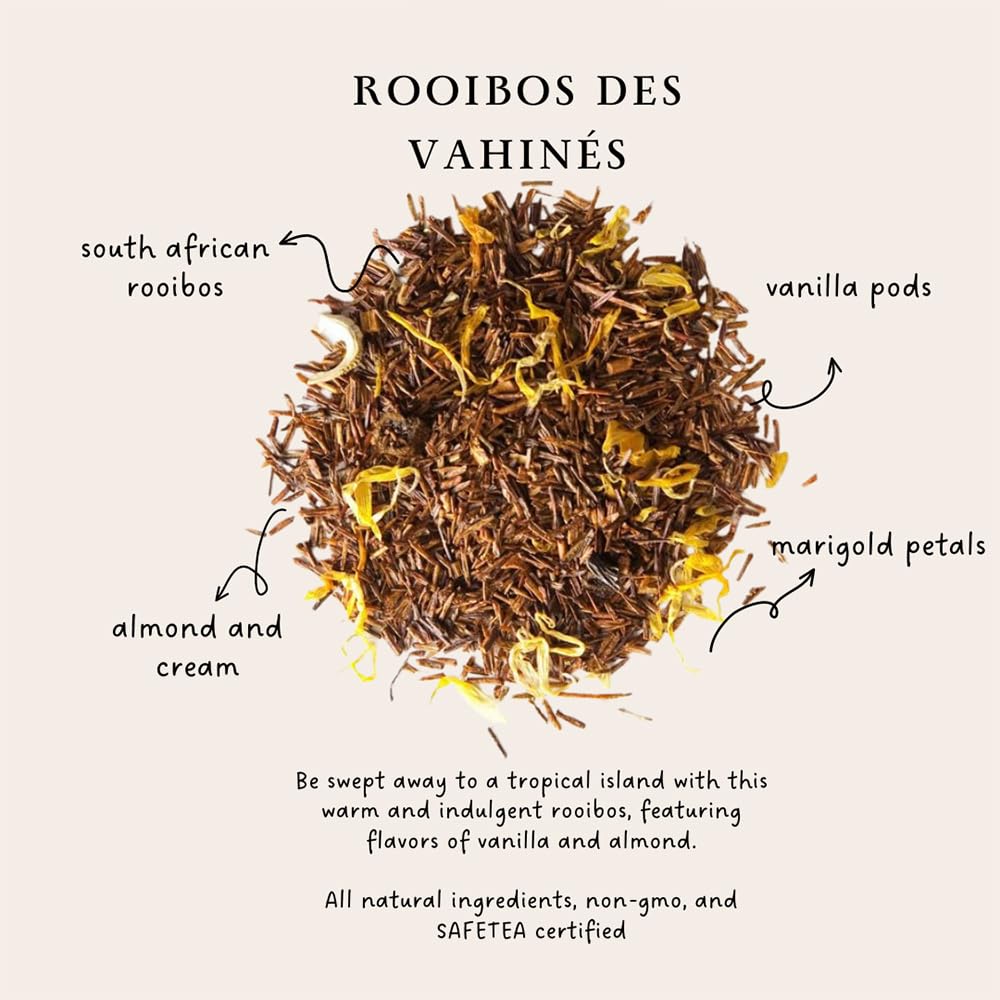 Palais des Thés Tahitian Rooibos – Caffeine-Free Vanilla & Almond Loose Leaf Tea, 3.5oz Tin (Serves 20-25)
