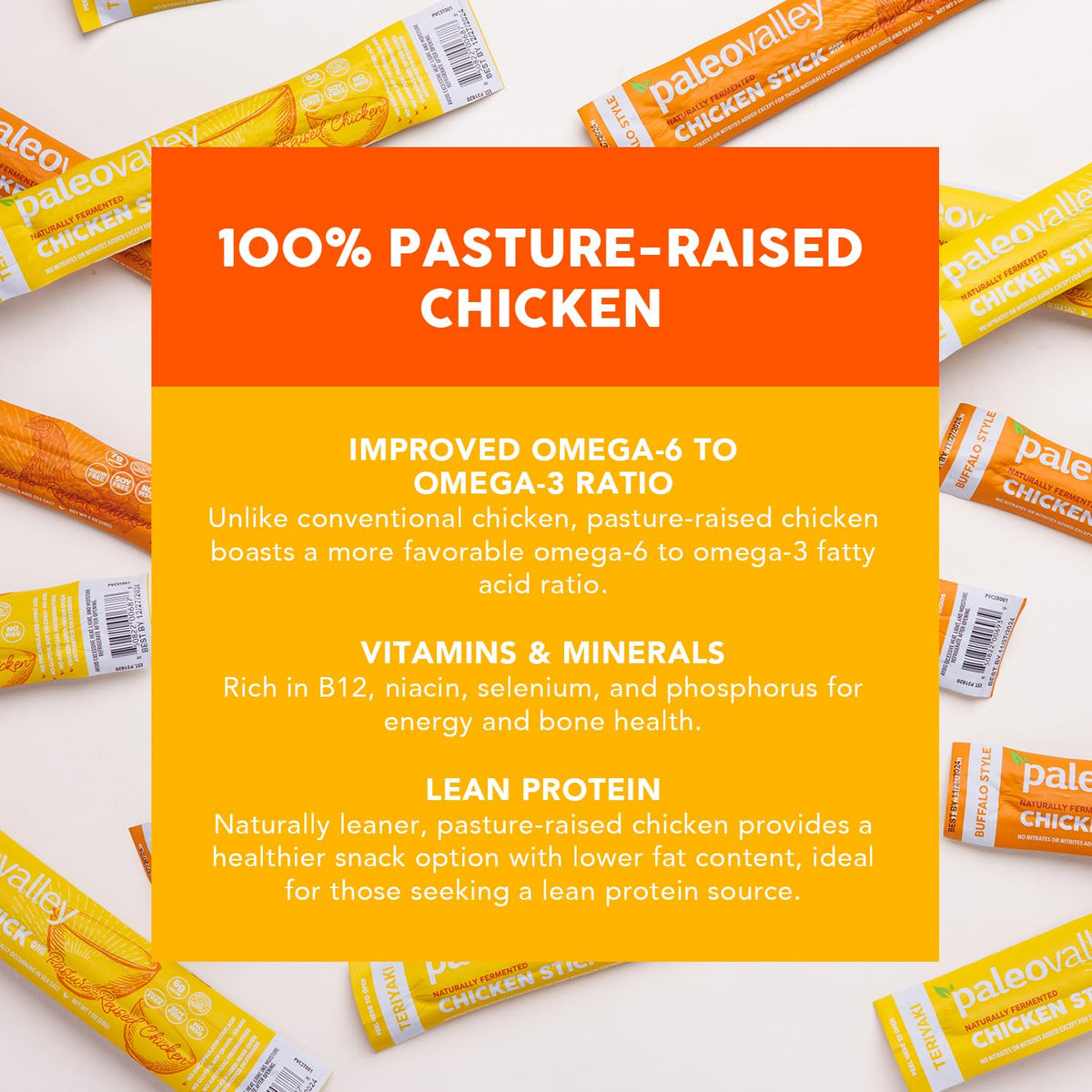 Paleovalley Pasture-Raised Chicken Sticks – Teriyaki, 10 Pack | 7g Protein per Stick | Keto, Paleo, Gluten-Free, Nitrate-Free