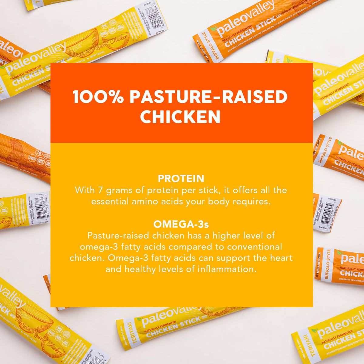 Paleovalley Pasture-Raised Chicken Sticks – Teriyaki, 10 Pack | 7g Protein per Stick | Keto, Paleo, Gluten-Free, Nitrate-Free