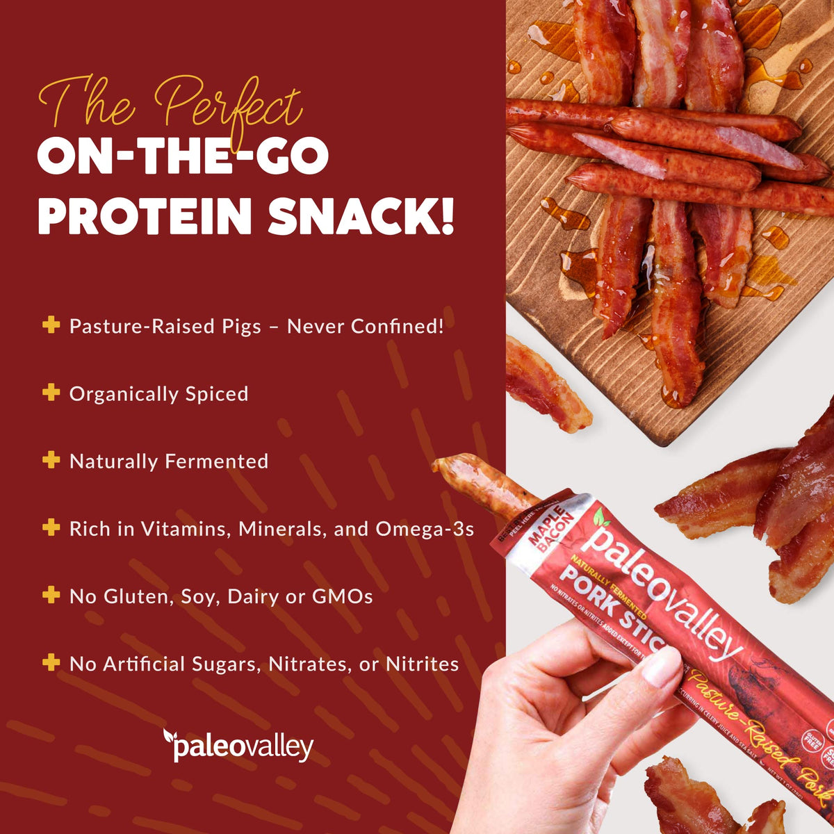 Paleovalley Pasture-Raised Pork Sticks – Maple Bacon (Gluten-Free)