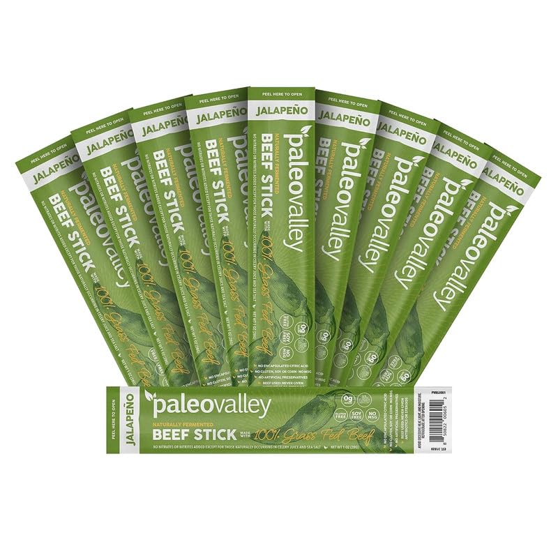 Paleovalley 100% Grass Fed Jalapeno Beef Sticks – Gluten Free, High Protein Keto Snack