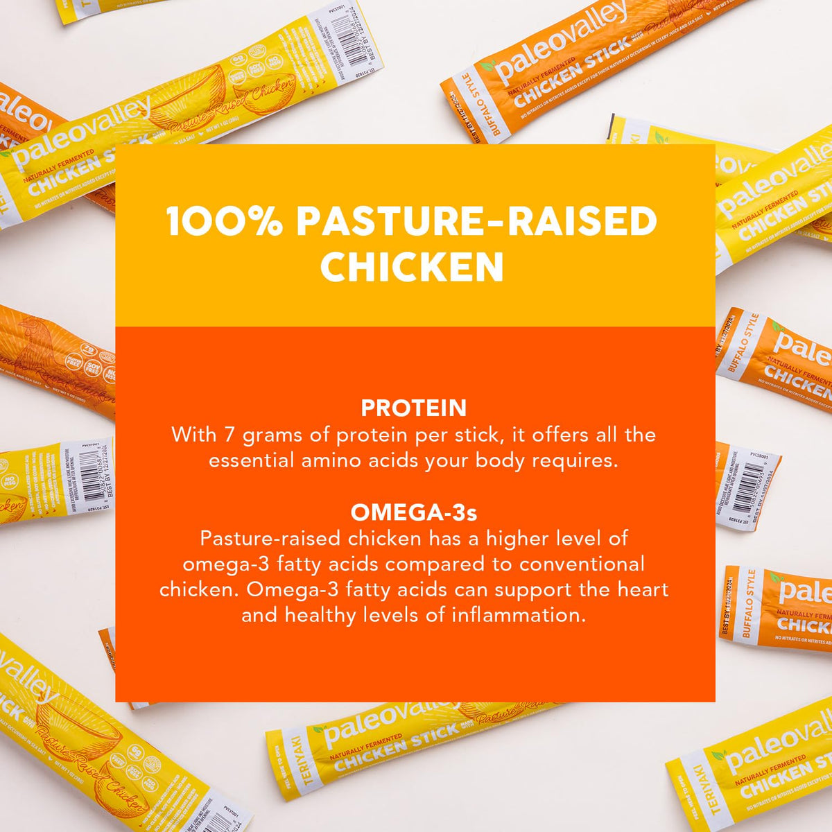 Paleovalley Pasture-Raised Chicken Sticks – 10 Pack Buffalo, 7g Protein per Stick | Keto & Gluten-Free
