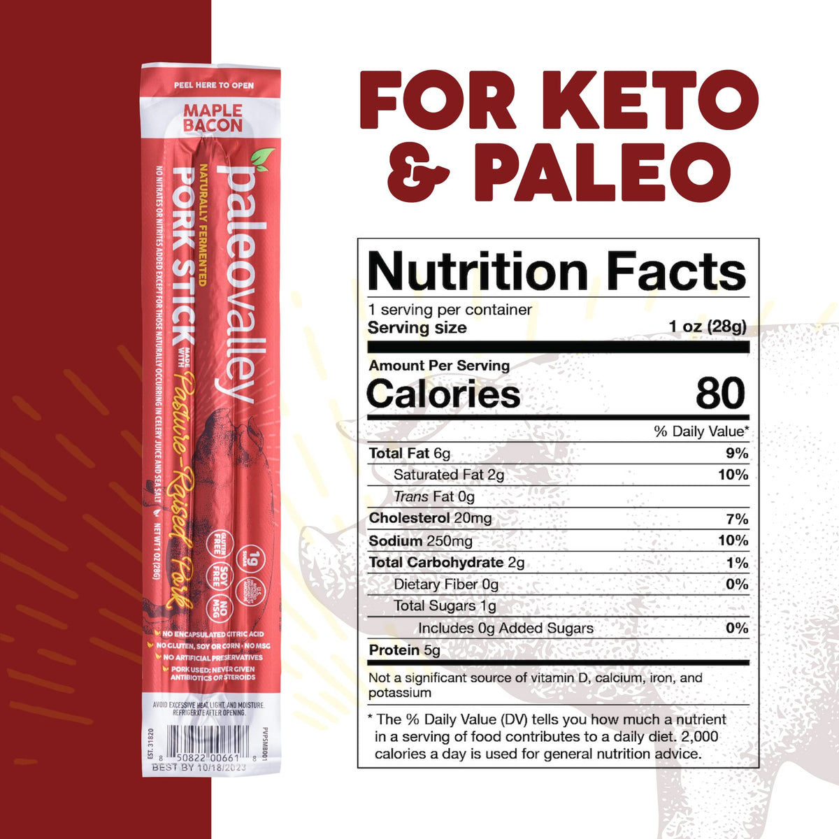 Paleovalley Pasture-Raised Pork Sticks – Maple Bacon (Gluten-Free)