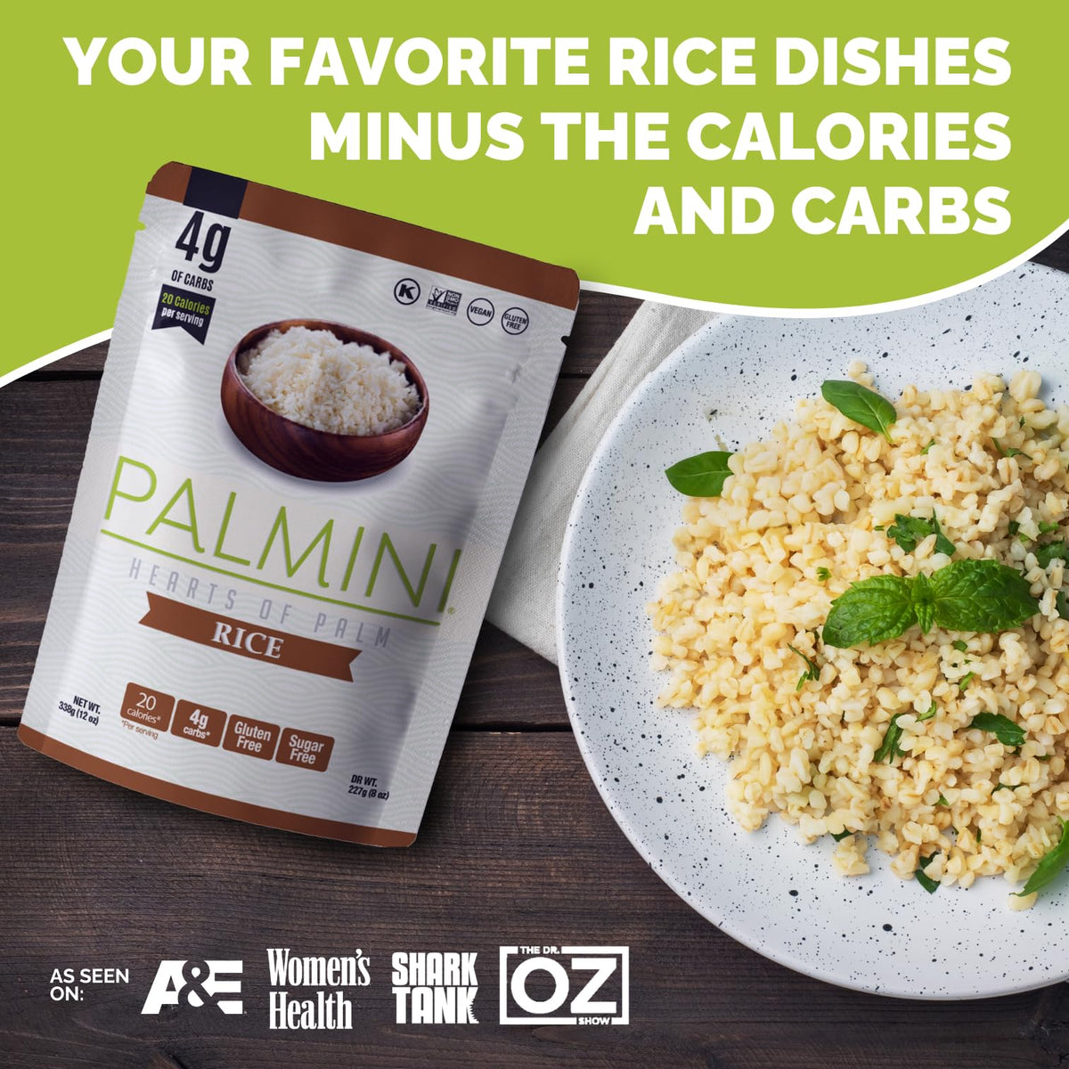 Palmini Rice — Low-Carb Hearts of Palm Rice for Keto, Gluten-Free & Vegan | Pack of 6 (12 oz each)