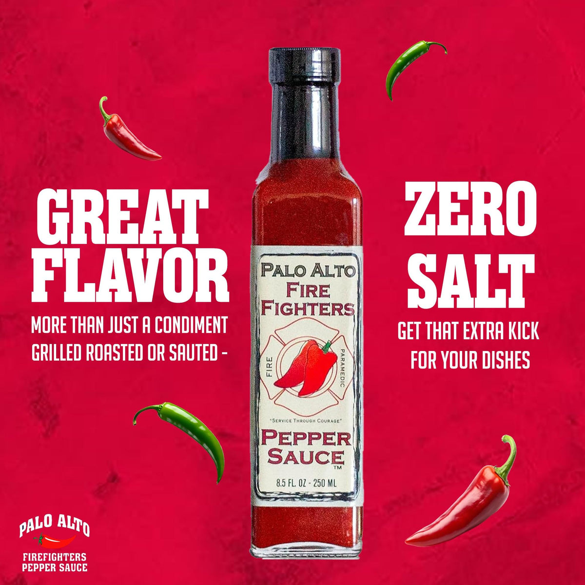 Palo Alto Firefighters Pepper Sauce (8.5oz) – Pack of 2 – Salt Free, No Sodium
