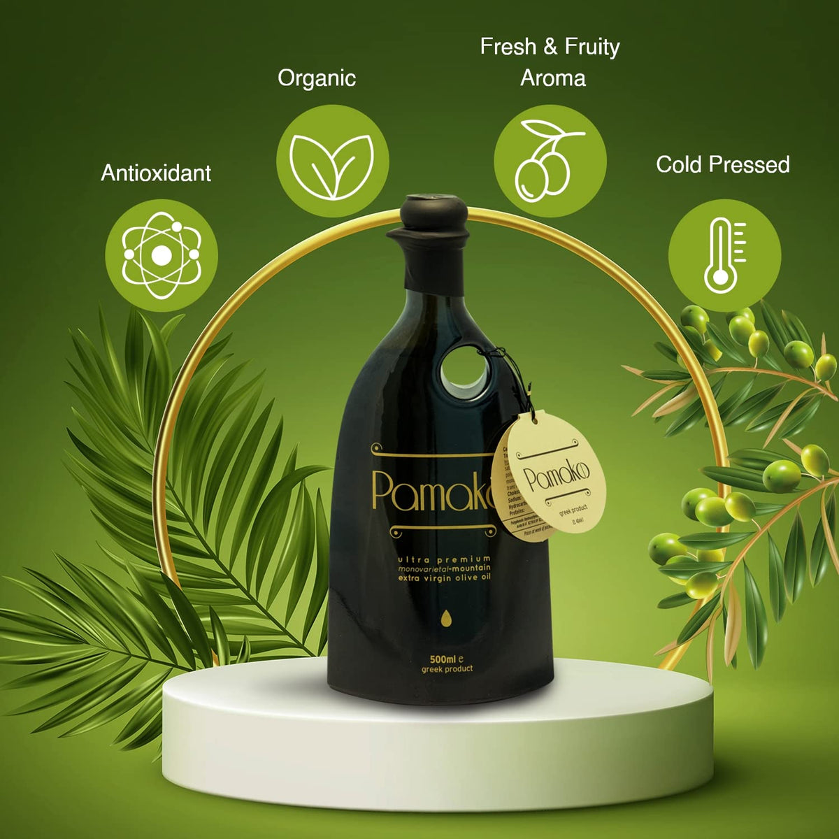Pamako Ultra-Premium Monovarietal Mountain Organic EVOO | Cold-Pressed Greek Olive Oil 2090 mg/kg | New Harvest 2025/26 | 500 ml