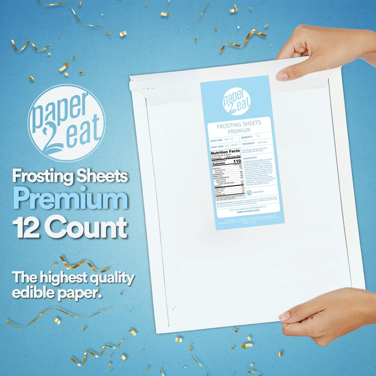 Paper2Eat Frosting Sheets - Premium 8.5x11, 12 Sheets, White Edible Icing, Kosher Certified