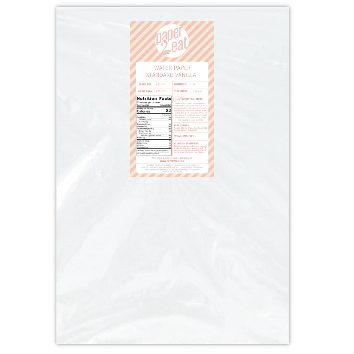 paper2eat Printable Edible Wafer Paper Sheets – 0.30 mm, Vanilla, 25 Sheets
