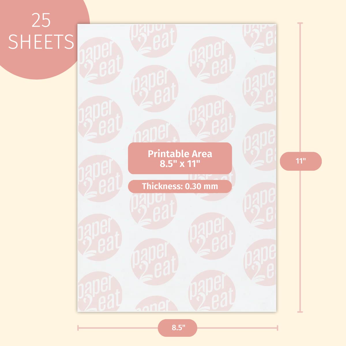 paper2eat Printable Edible Wafer Paper Sheets – 0.30 mm, Vanilla, 25 Sheets