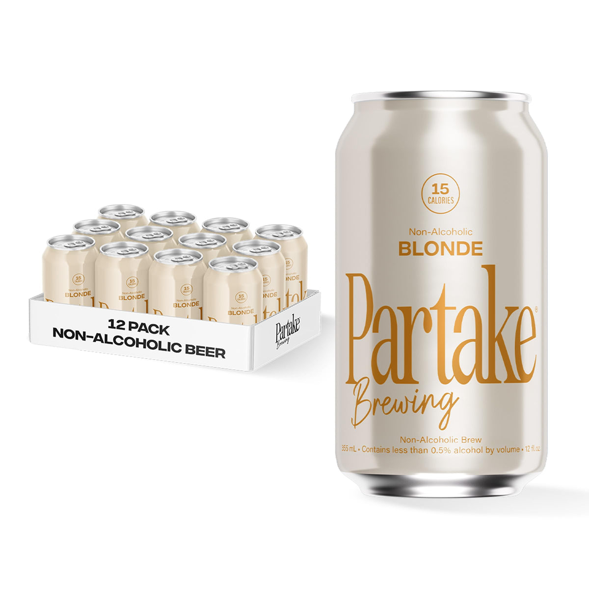 Partake Blonde Non Alcoholic Beer – Low Calorie, No Sugar, 12 Pack