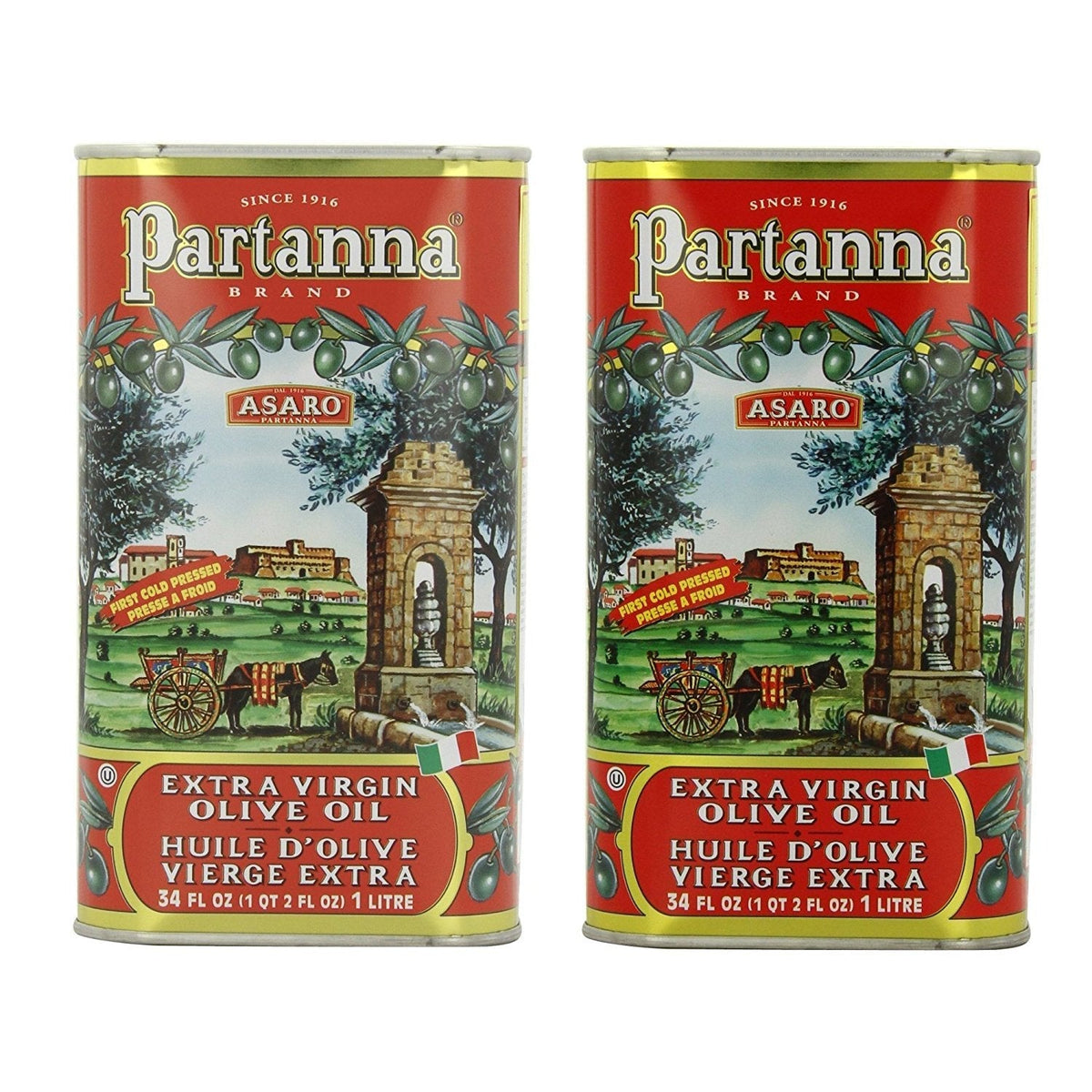 Partanna Extra Virgin Olive Oil 1L Can – Pack of 2 | Premium Italian Olive Oil